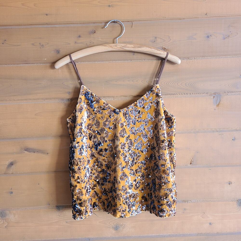 Anthropologie Esther Sequin Tank Top NWT XS Velvet Leopard Boho Blouse Shirt Y2K - Picture 2 of 5